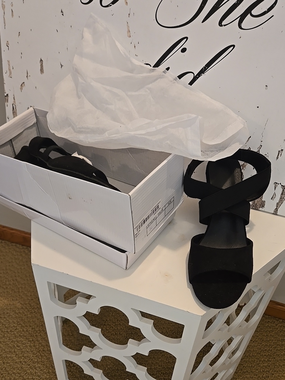 Black Criss-Cross Chunky Heel Suedette Sandals Size 40 Or 9 US - Picture 4 of 13